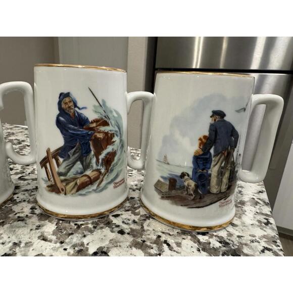 Set of 4 Norman Rockwell Seafarers Collection Tankard Mug Long John Silvers 1985 - Picture 11 of 15
